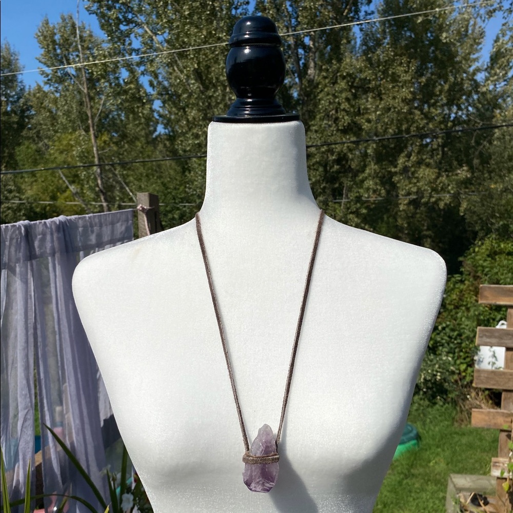 Hand Crafted Amethyst crystal and suede necklace